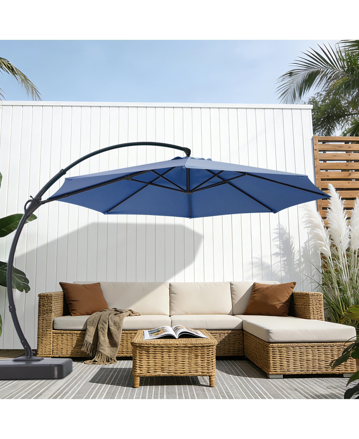 Decksplore Offset Umbrella With Base Cantilever Patio Umbrella,Versatile Deck and Garden Umbrella,Uv Protection Canopy Weather Resistant