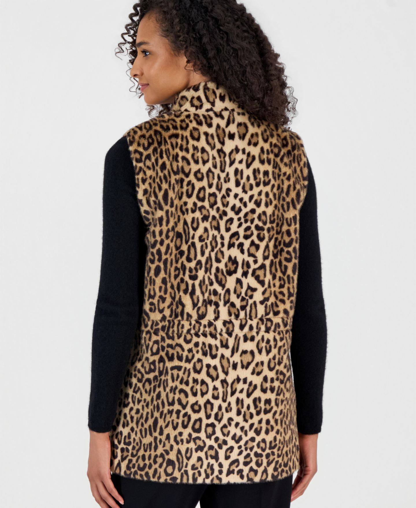 Женский жилет Anne Klein Elastic-Waist Snap Front Leopard-Print Faux Fur Vest, цвет: Разноцветный — фото 2