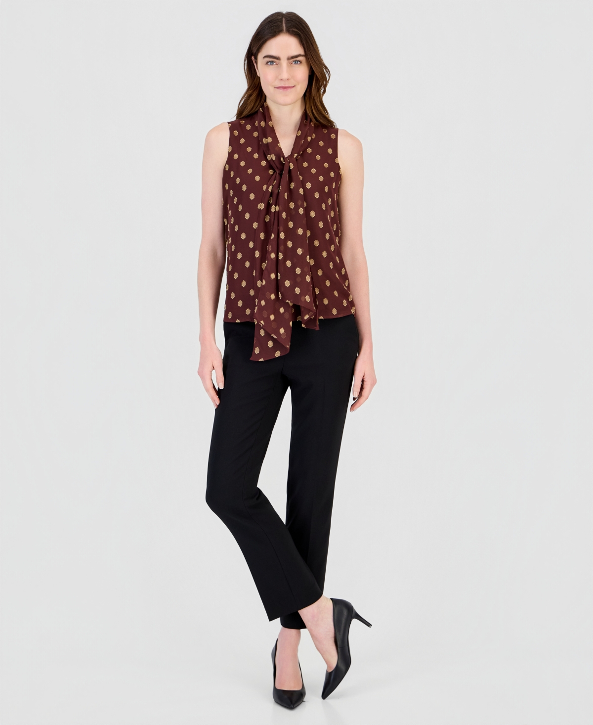 Anne Klein Petites Bow Tie Front V-Neck Sleeveless Blouse