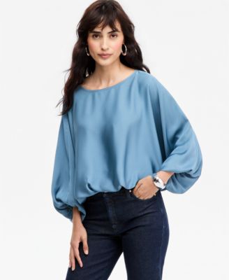 Women's Elbow-Sleeve Bubble Boat Neck Blouse