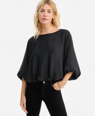 Women's Elbow-Sleeve Bubble Boat Neck Blouse