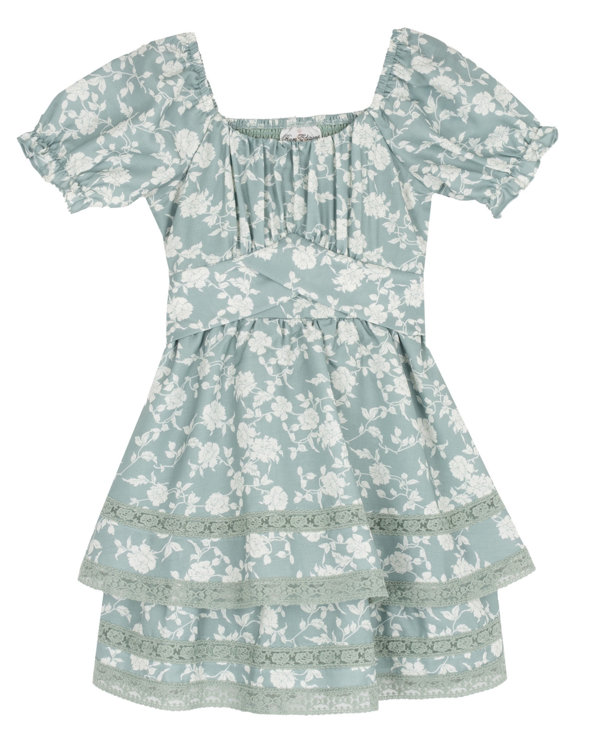 Rare Editions Girls' 7-14 Floral Linen 2-Tier Skirt Dress