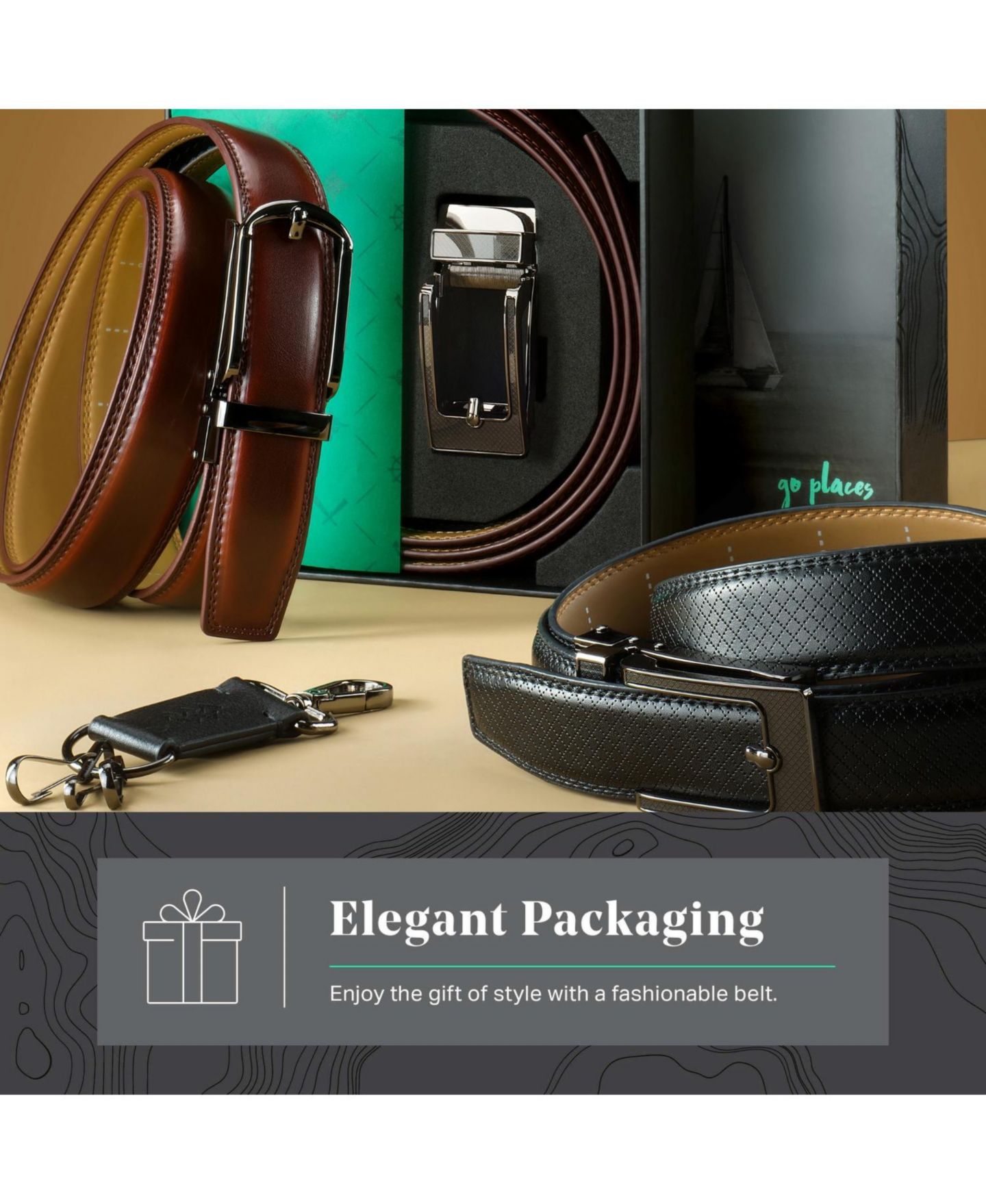 Мужской ремень Mio Marino Diagonal Weave Ratchet Belt, цвет: Hickory — фото 5