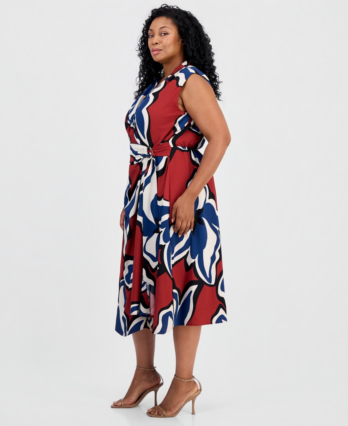Anne Klein Plus Sleeveless Faux-Wrap Midi Dress