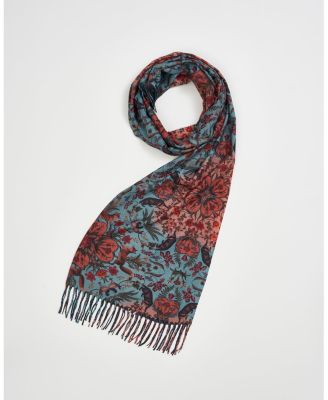 Women's Teal Folksy Fox Teal Tassel Scarf
