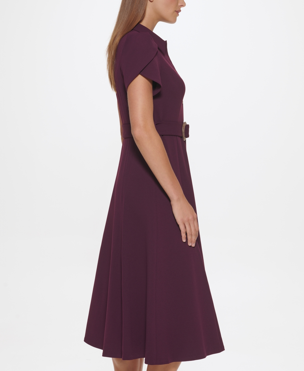 Calvin Klein Puff-Sleeve Belted Midi Dress