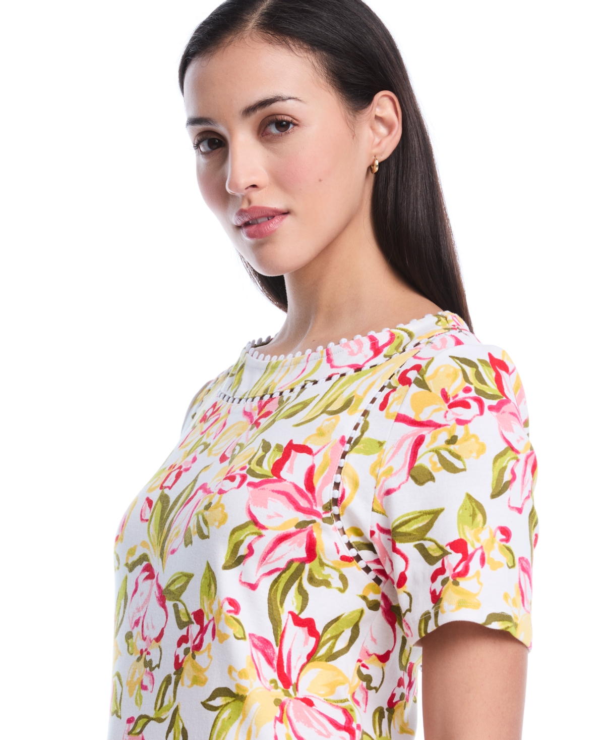 Rafaella Petite Petal Print Short-Sleeve Top