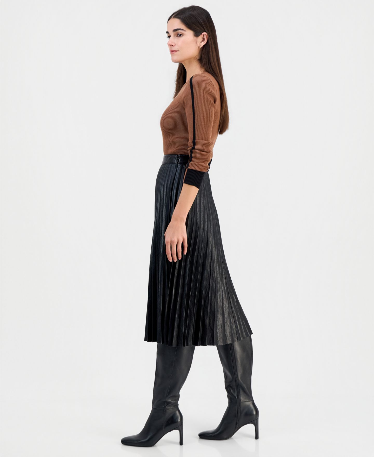 Женская юбка T Tahari Pleated Midi, цвет: Чёрный — фото 2