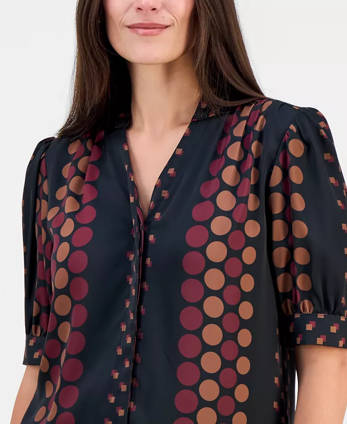 Women's Printed Split-Neck Button-Down Blouse - thumbnail 3