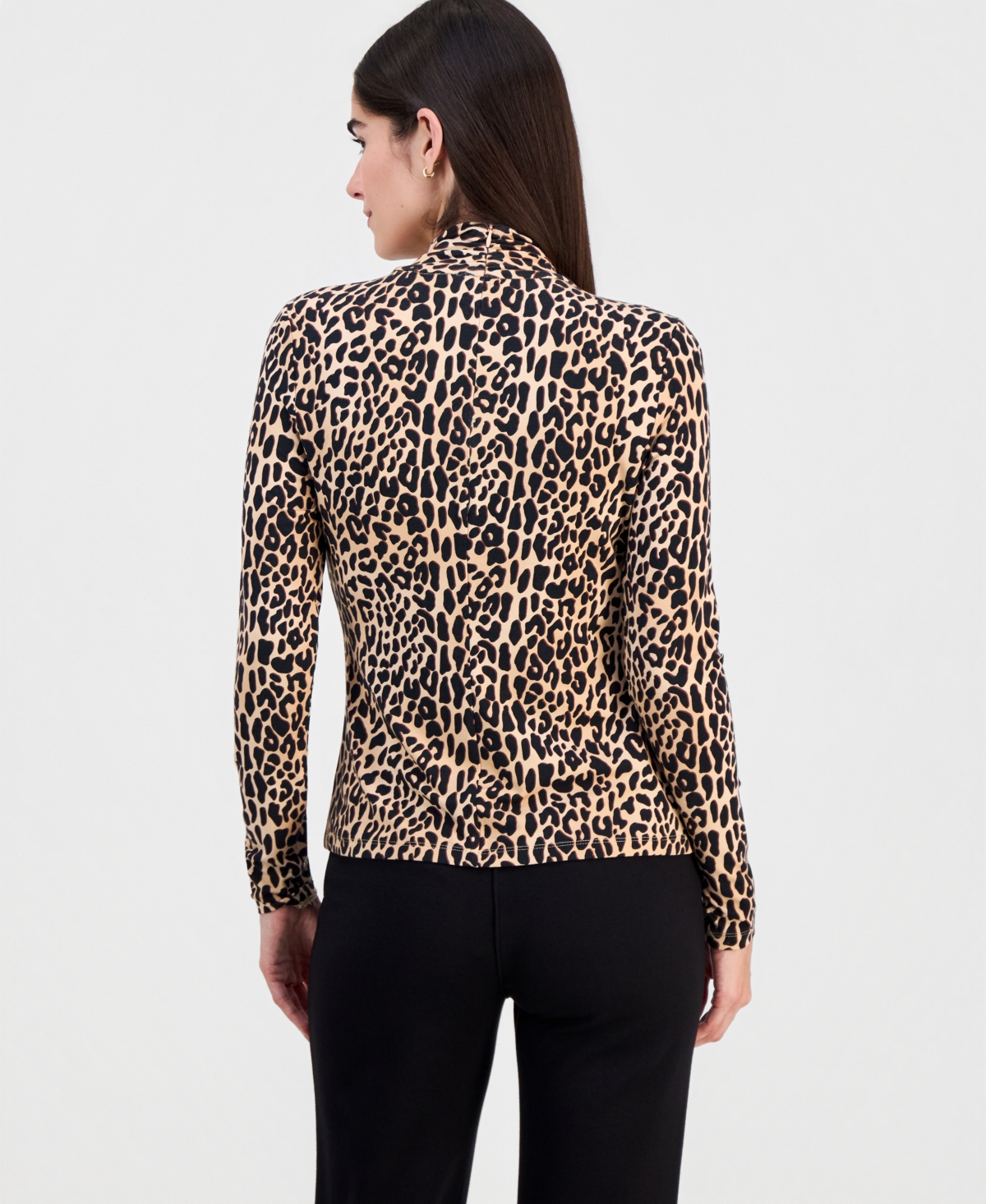 T Tahari Women's Printed Draped-Neck Long-Sleeve Top