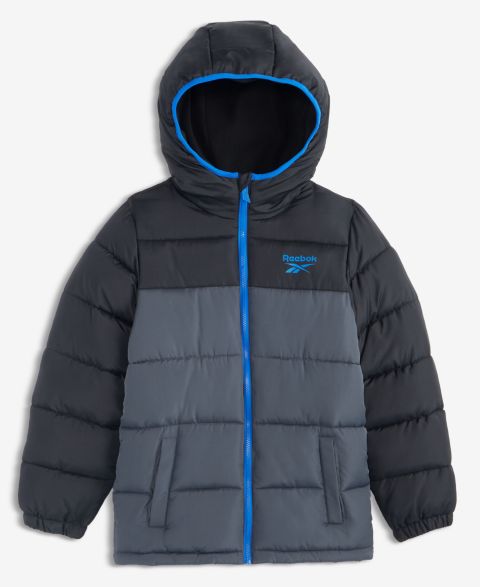 Куртка Reebok Hooded Puffer Jacket для мальчиков, цвет: Угольный серый