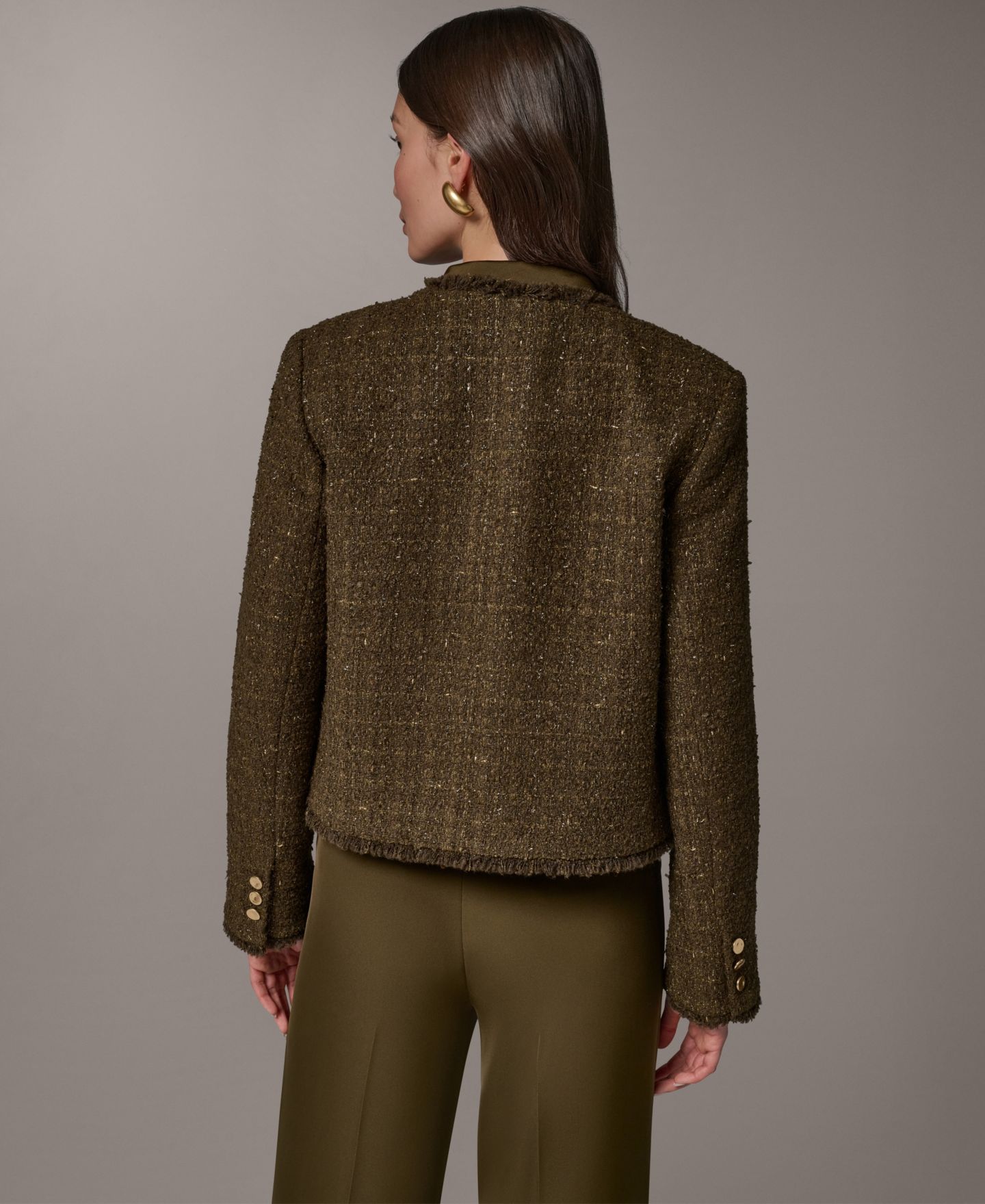 Женская куртка Donna Karan New York Petite Open-Front Fring, цвет: Оливковый / Золотой — фото 5