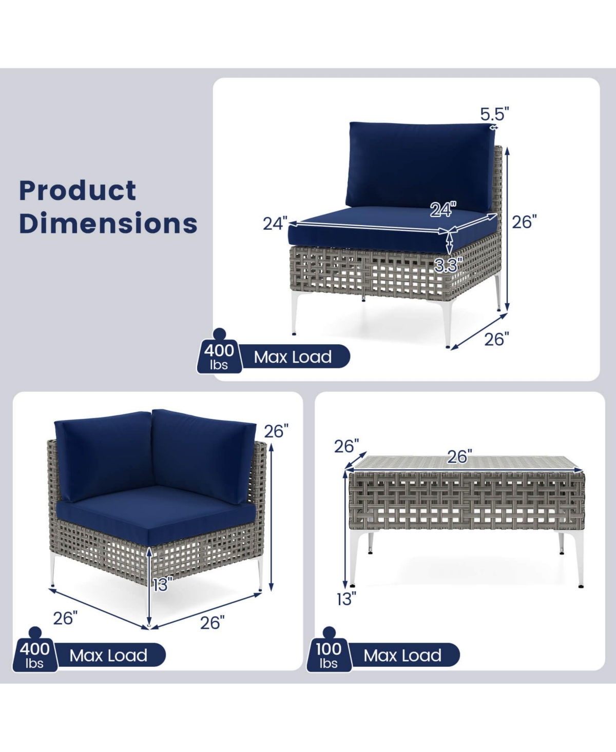 Costway 5 Piece Outdoor Furniture Set with Seat and Back Cushions Tempered Glass Coffee Table