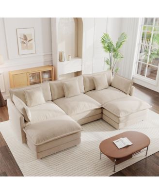 Sectional Sofa with Reversible Footrest, Convertible Couch with 2 Ottomans, Modern Minimalist Sofa and Couch for Living Room