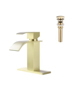 Waterfall Spout Single Handle Bathroom Sink Faucet with Pop Up Drain for Overflow Sink