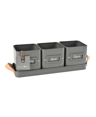  3 Herb Pots with Leather Handled Tray