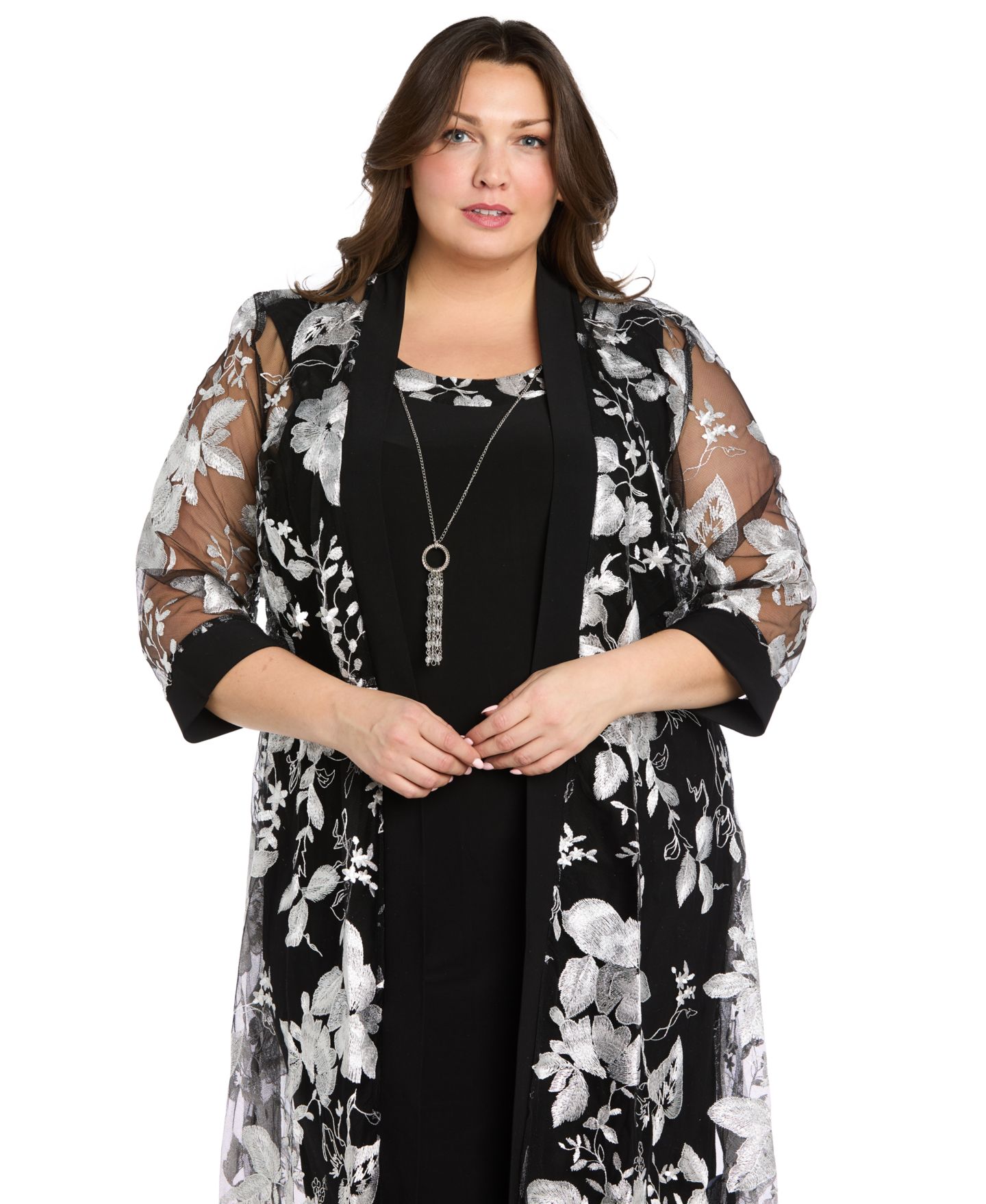 Женские комплекты R & M Richards Plus Size Dress & Jacket, 2-Piece Set, цвет: Чёрный белый — фото 3