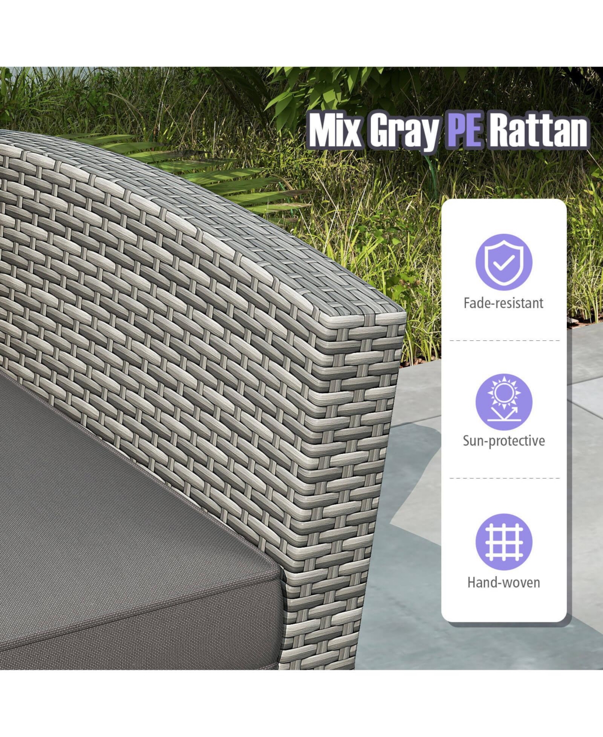 Costway Patio Furniture Set with 2 Rattan Chairs Loveseat Coffee Table Cushions