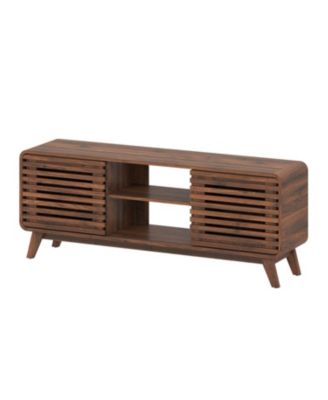 Mid-Century TV Stand with Sliding Grille Doors for Living Room
