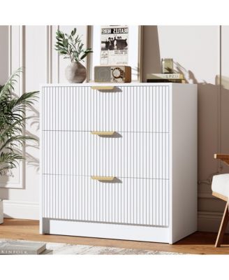 Fluted 3 Drawers Dresser for Bedroom, Wide Modern Chest of Drawers with Metal Handles, For Living Room, Entryway, Hallway