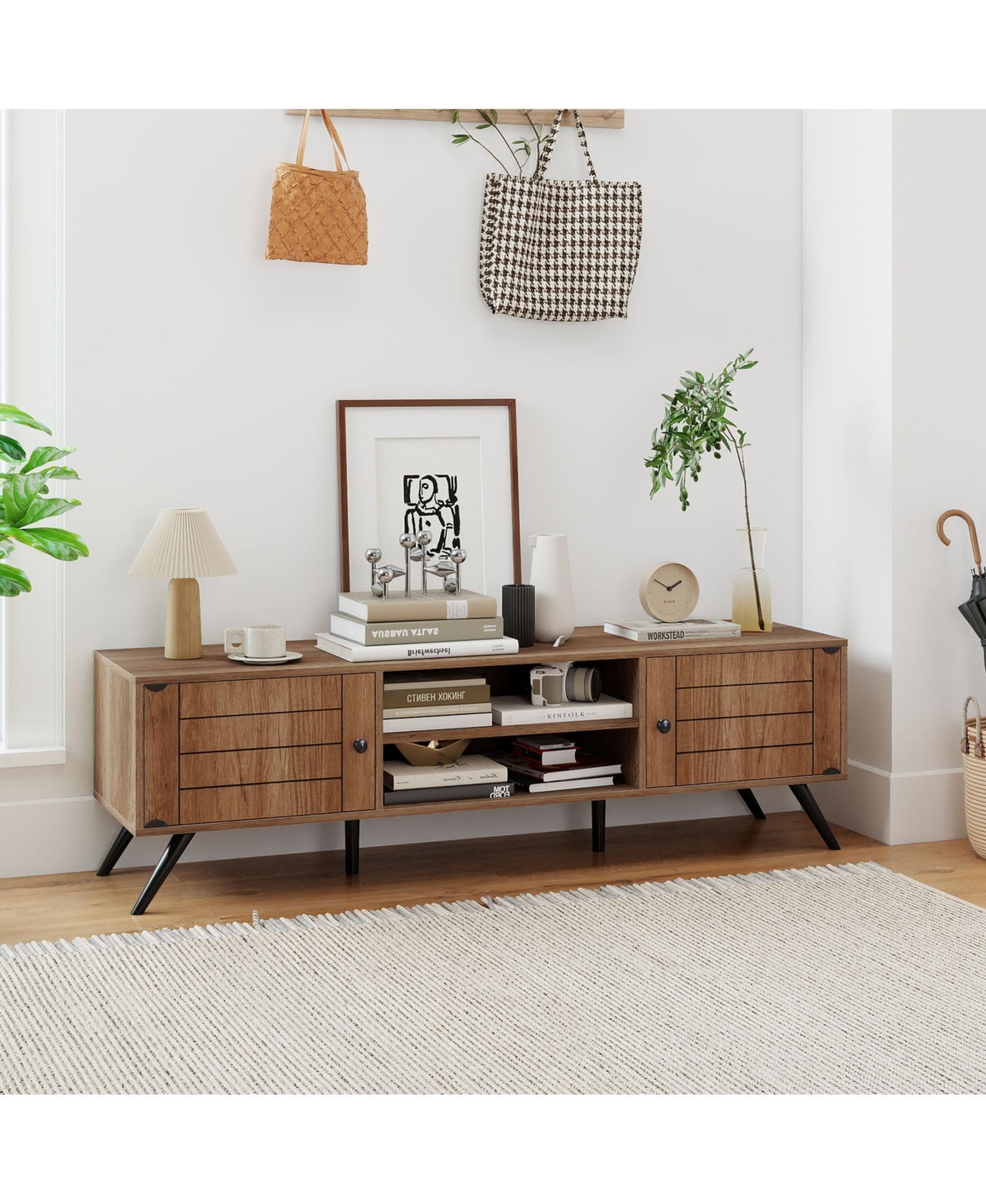 Slickblue 2-Door Tv Stand for TVs up to 65" with Open Shelves