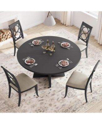 47 Inch Round Dining Table for 4-6 People - Circle Dinner Table with Wooden Cross Pedestal Base, Farmhouse Kitchen Table for Dining Room
