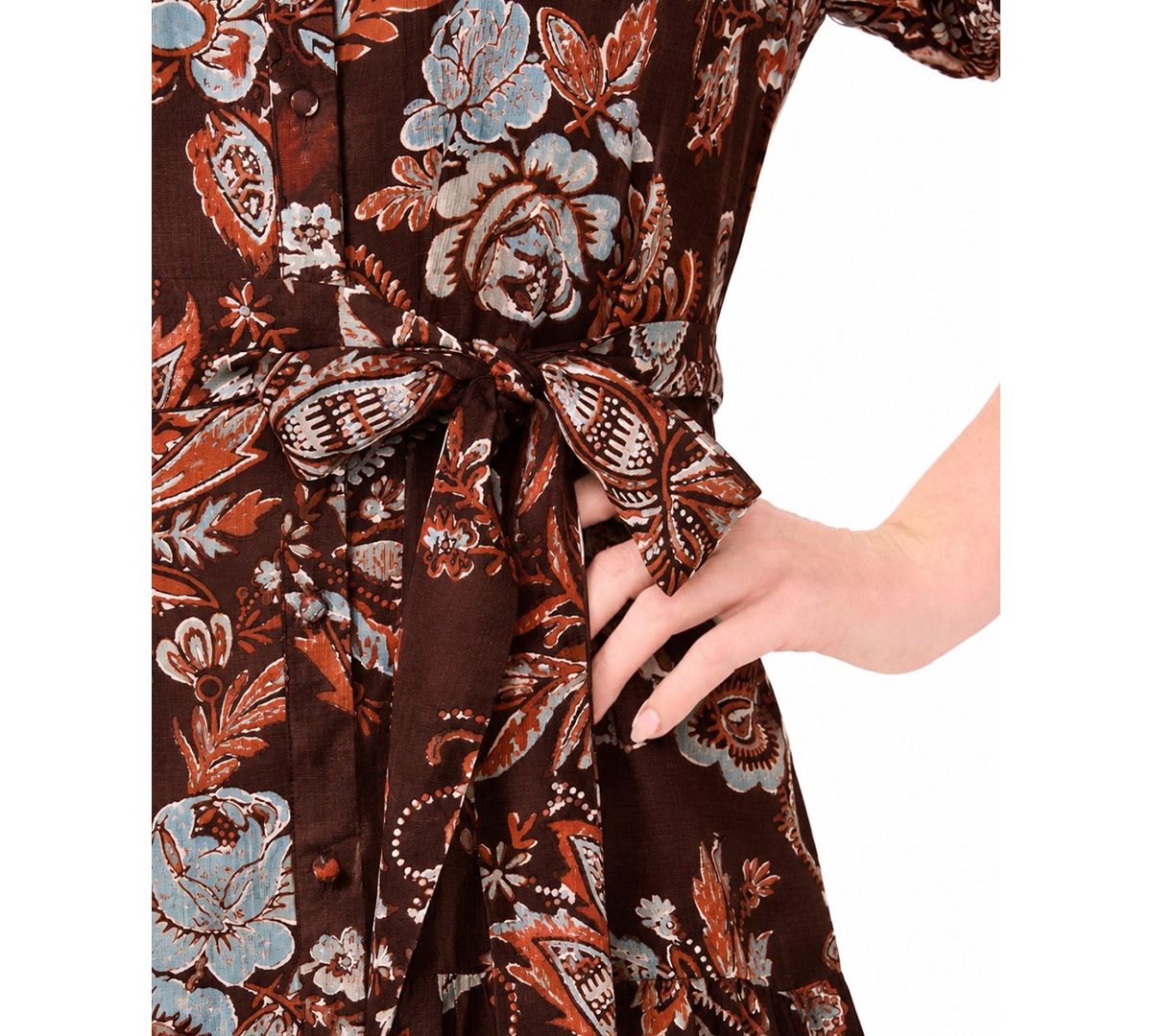 Msk Plus Puff-Sleeve Belted Midi Dress
