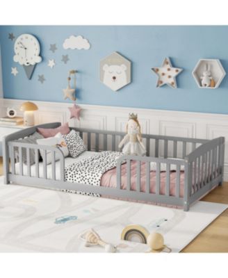 Floor Bed with Rails, Montessori Floor Bed, Central Entrance, Low Profile Bed for Boys and Girls