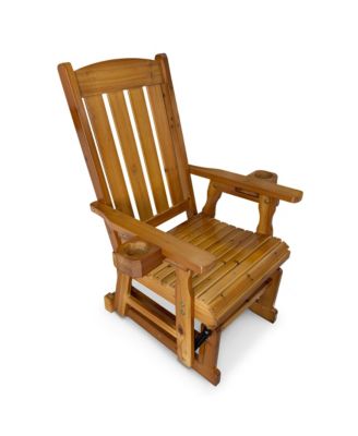 Solid Fir Wood Patio Glider for One Person, with High Back and Deep Contoured Seat