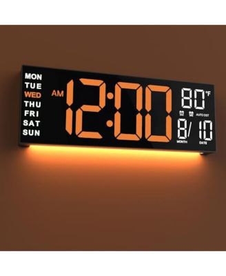 16 Inch Large Digital Wall Clock  8 RGB Colors Auto DST Temperature Night Light Countdown Timer Wall or Desktop Memory Backup
