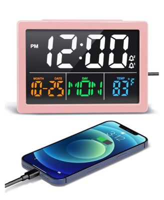 5.5 Inch Large LED Digital Alarm Clock 6 Brightness Levels 8 Alarm Sounds (30 to 85 dB) 9 Minute Snooze USB Charger Temperature Display Plug in