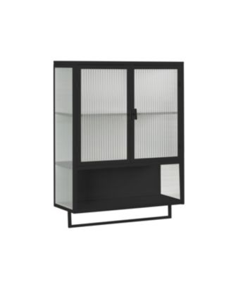 23.62 Inch Modern Wall Mounted Cabinet   with Two-Tier Enclosed Storage and Towel Rack Multipurpose Organizer