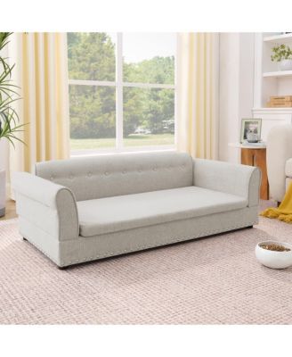 Oversized Pet Sofa, Elegant Modern Linen Fabric Elevated Dog Sofa Bed, Comfortable Oversized Rectangular Pet Bed with Backrest