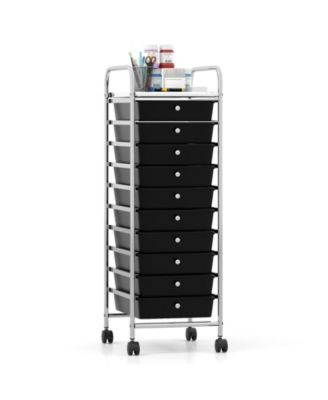 Rolling Organizer Cart with 10 Drawers, Metal Frame and Universal Wheels