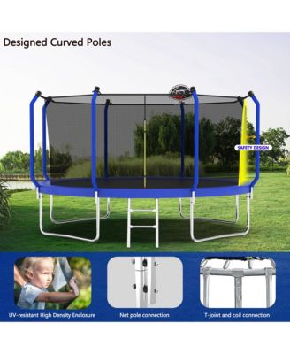 Trampoline with Basketball Hoop, ASTM Approved Reinforced Type Outdoor Trampoline with Enclosure Net