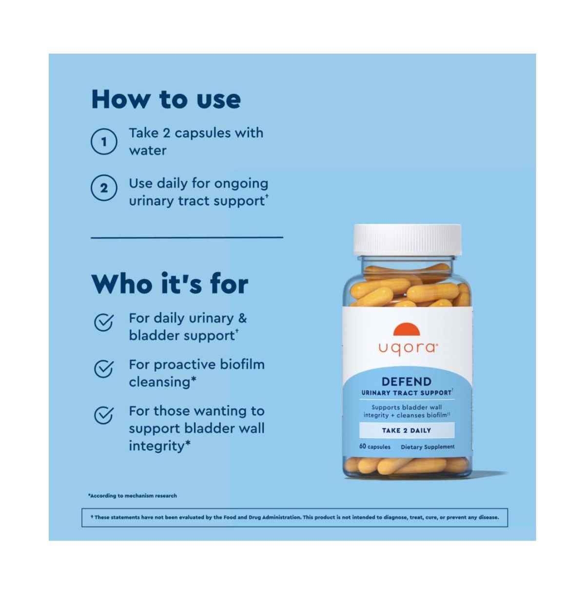 Uqora Defend - Support Bladder Health and Cleanse Biofilm with D-Mannose, Green Tea Extract, Turmeric Extract and More