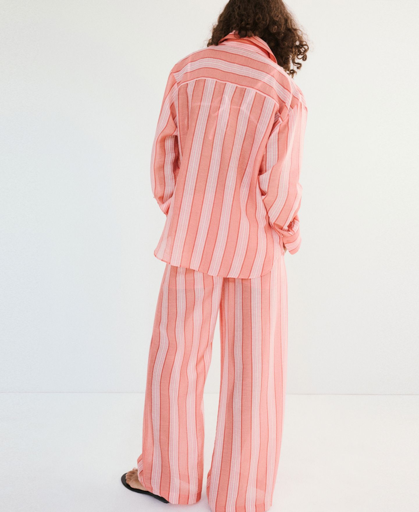 Женская рубашка Mango Striped Linen-Lyocell-Blend, цвет: Оранжевый — фото 3