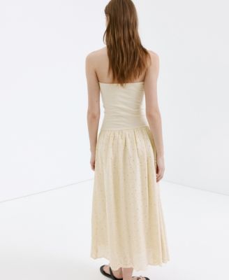 mango strapless embroidered dress MANGO - Midi Dress with lace embroidery Black