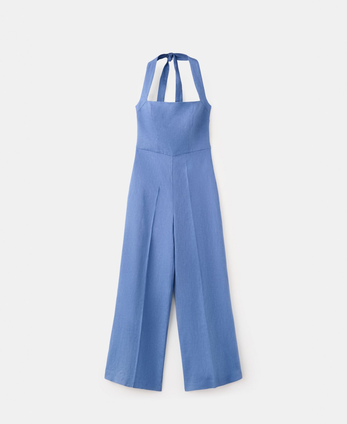 Женский комбинезон MANGO Linen Halter Jumpsuit, цвет: Синий — фото 1