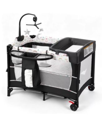 4-in-1 Portable Baby Playard with Bassinet, Changing Table and Storage