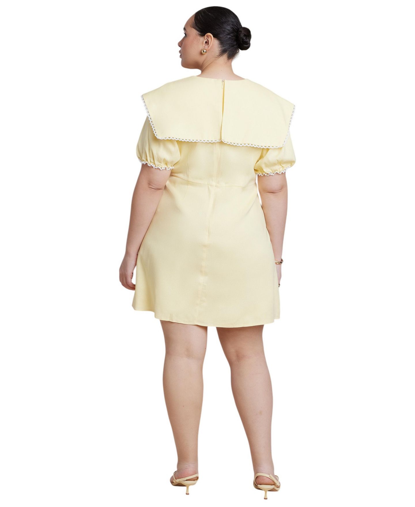 Женское платье ELOQUII Plus Size Sailor Collar Mini, цвет: Сливочный жёлтый — фото 2