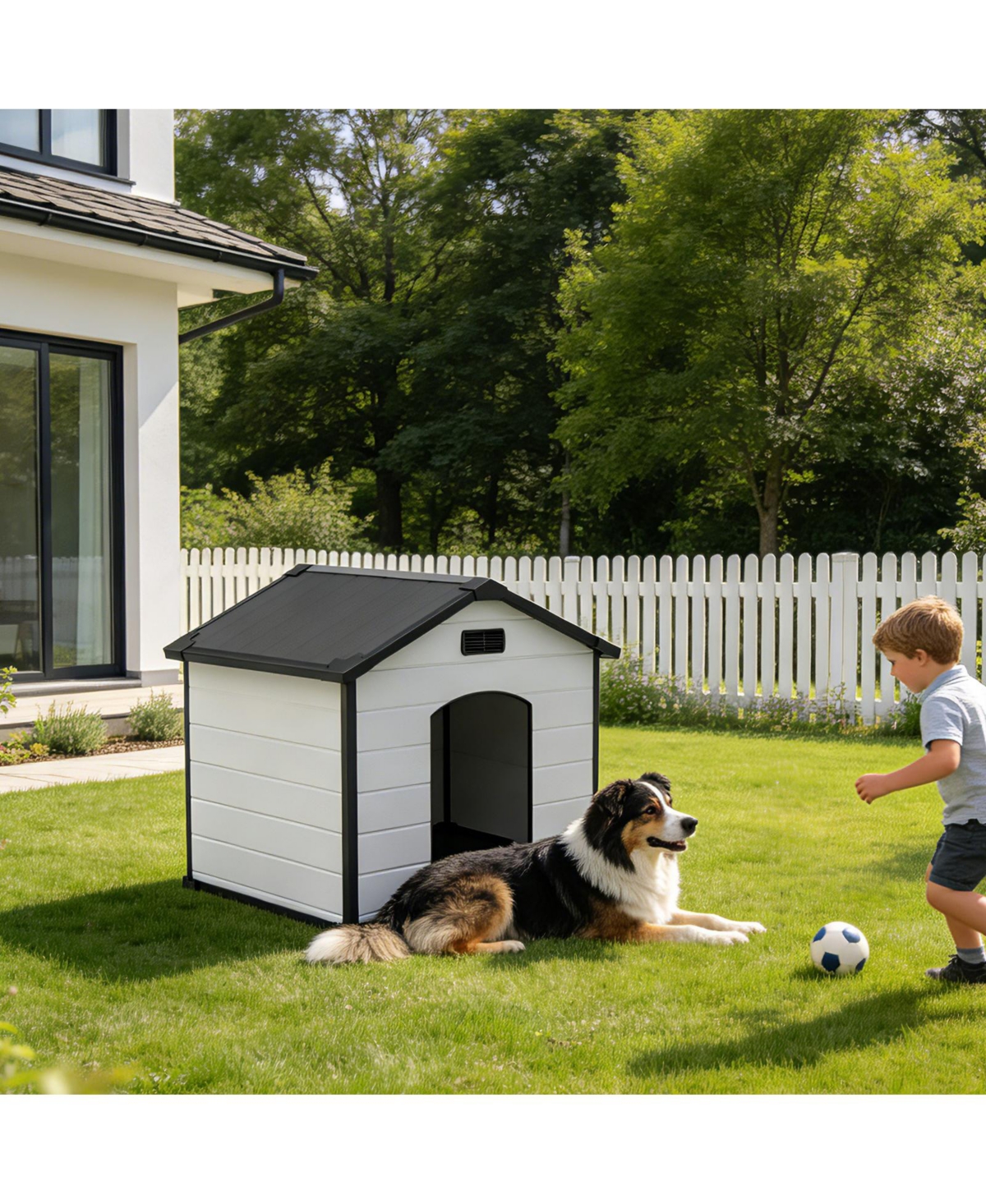 homfan Heavy Duty Waterproof Dog House, Plastic Kennel with Raised Floor, Hidden Vents, Easy Assembly