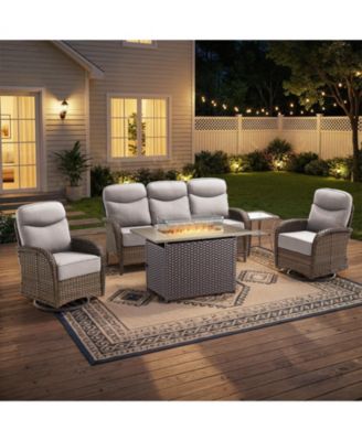  Cushion Patio Furniture Set with Fire Pit Table, High Back Swivel Rocker Patio Chairs with Outdoor Couch, Outdoor Wicker Conversation