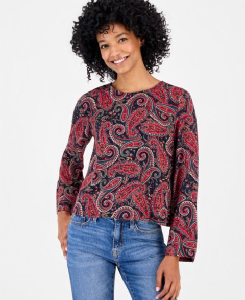 Женская блузка Nautica Paisley Roll-Cuff, цвет: Тёмно-синий