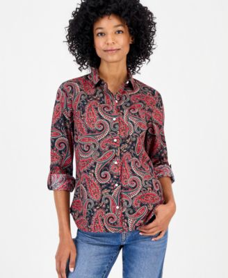 Women's Cotton Paisley Roll-Tab Shirt
