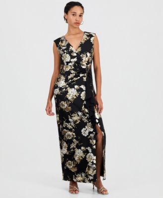 Women's Floral-Print Ruffle V-Neck Dress
