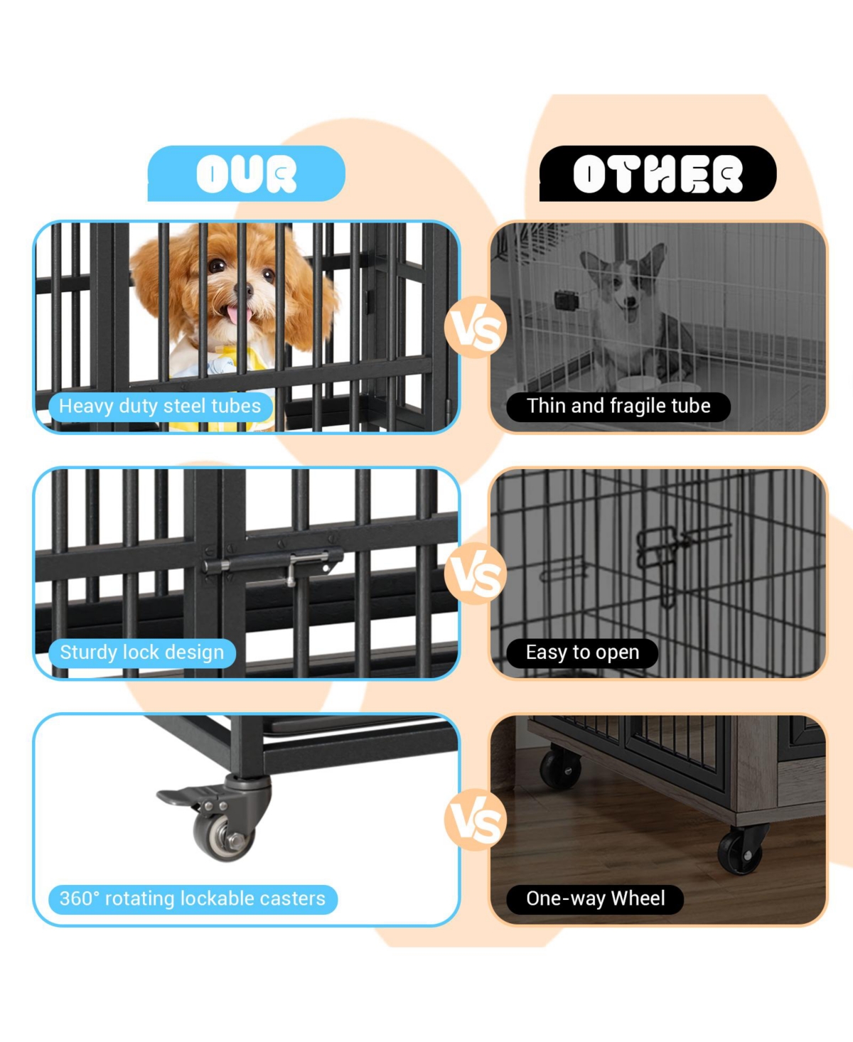 homfan Folding Dog Crate with Wheels