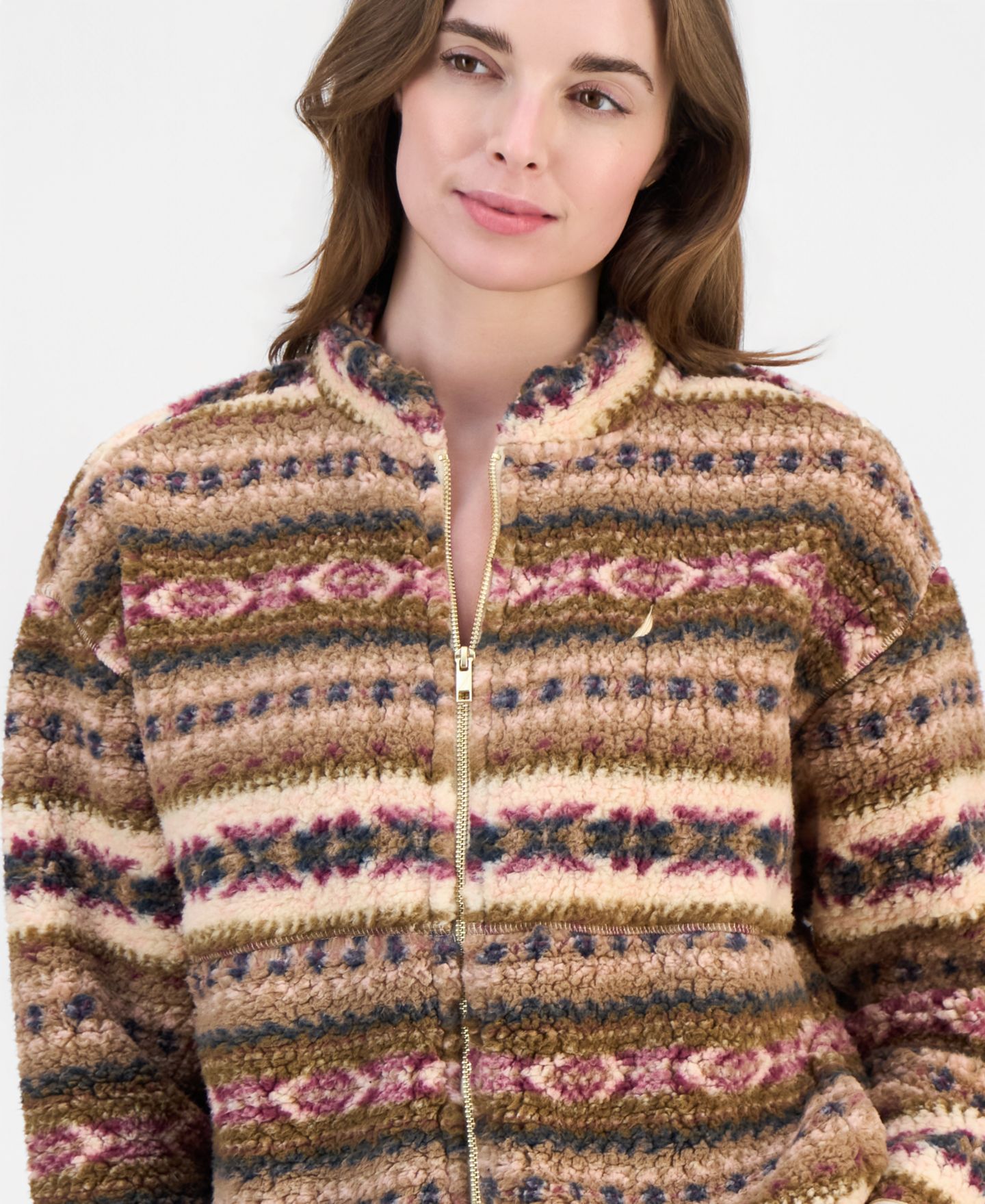 Женская куртка Nautica Full-Zip Fair Isle Sherpa Fleece, цвет: Бежевый — фото 3