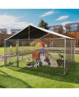Large Outdoor Kennel with Roof, Heavy Duty Steel Fence for Yard, Farm and Camping, Secure Lock with Ground Anchor