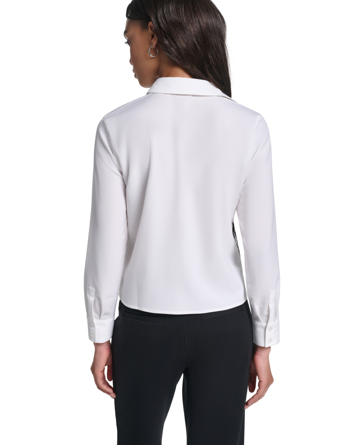 Karl Lagerfeld Paris Petite Collared Button-Front Blouse